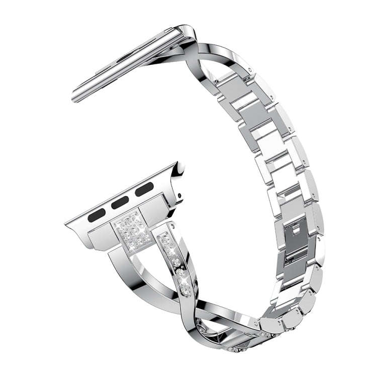 X-shaped Diamond-studded Solid Stainless Steel Wrist Strap Watch Band for Apple Watch Series 3 & ...