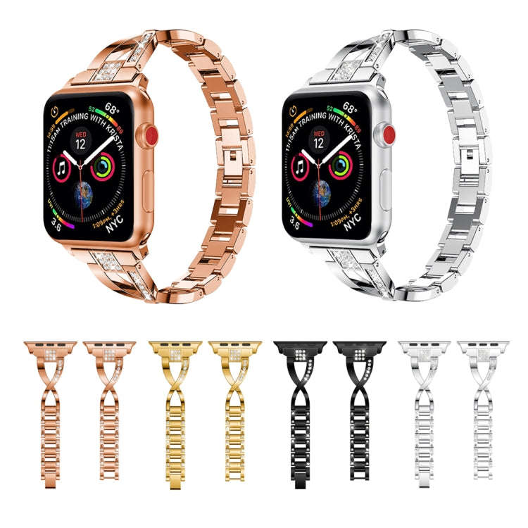 X-shaped Diamond-studded Solid Stainless Steel Wrist Strap Watch Band for Apple Watch Series 3 & ...