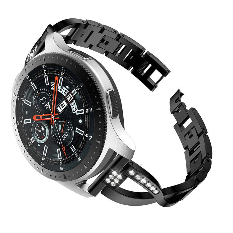 X-shaped Diamond-studded Solid Stainless Steel Watch Band for Galaxy Watch 46mm(Black)