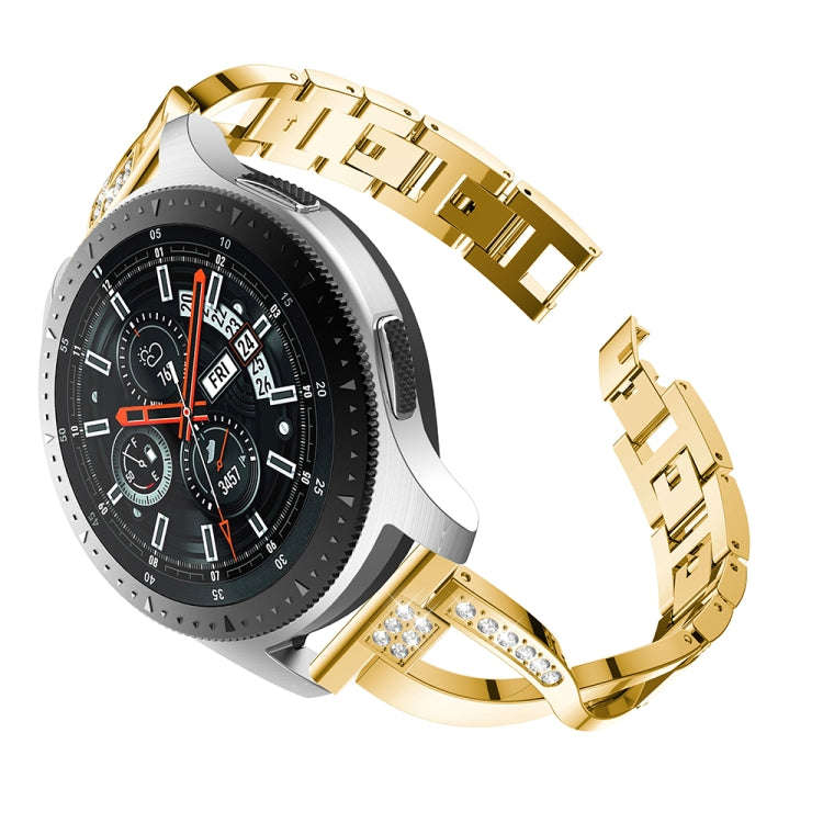 X-shaped Diamond-studded Solid Stainless Steel Watch Band for Galaxy Watch 46mm(Gold)