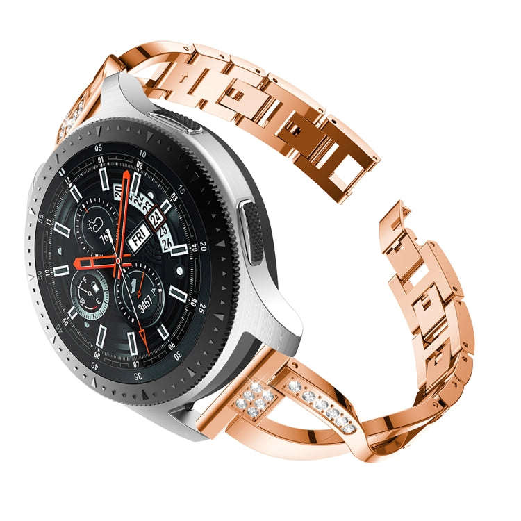 X-shaped Diamond-studded Solid Stainless Steel Watch Band for Galaxy Watch 46mm(Rose Gold)