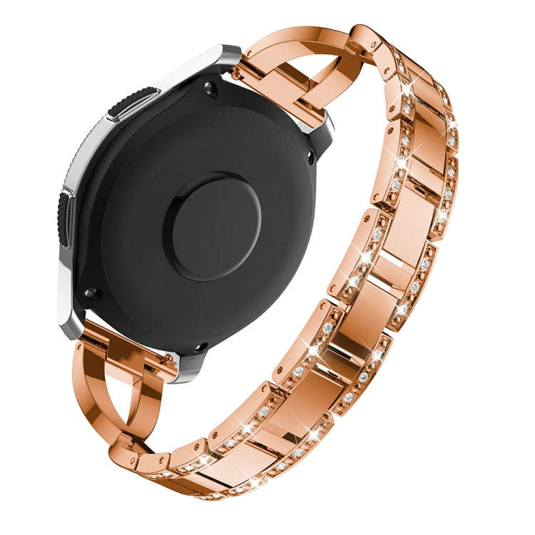 X-shaped Diamond-studded Solid Stainless Steel Watch Band for Galaxy Watch 46mm(Rose Gold)