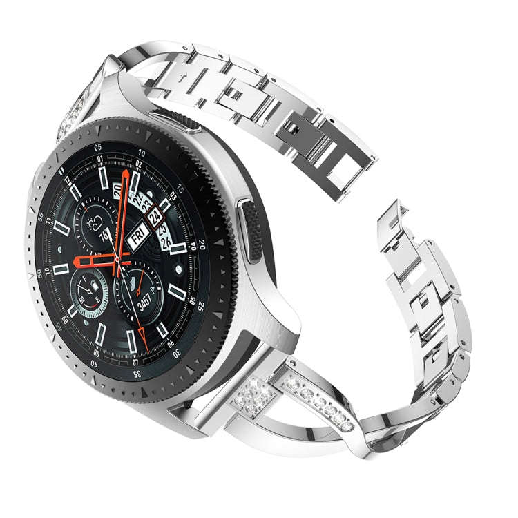 X-shaped Diamond-studded Solid Stainless Steel Watch Band for Galaxy Watch 46mm(Silver)