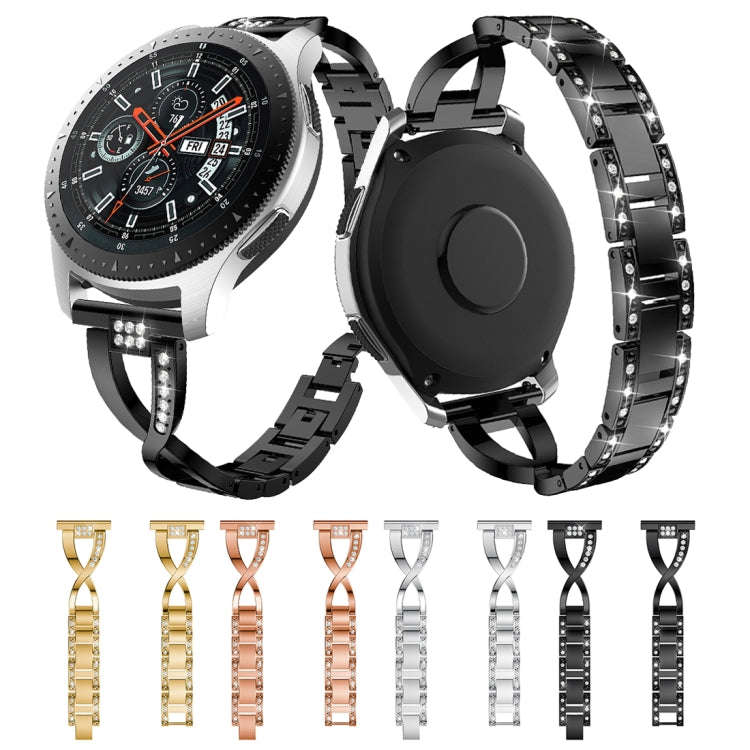 X-shaped Diamond-studded Solid Stainless Steel Watch Band for Galaxy Watch 46mm(Rose Gold)
