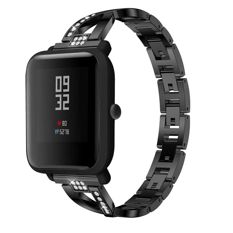 X-shaped Diamond-studded Solid Stainless Steel Watch Band for Amazfit 20mm(Black)