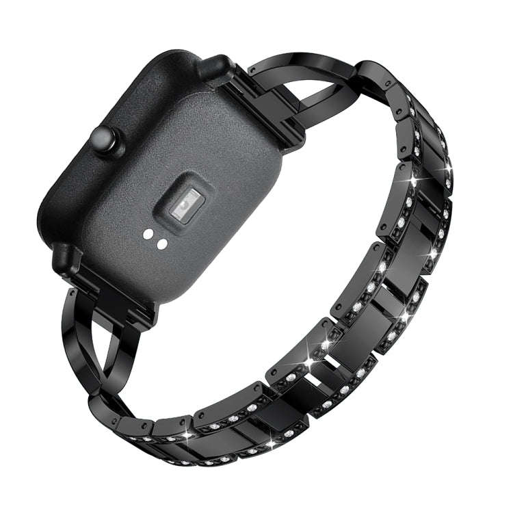 X-shaped Diamond-studded Solid Stainless Steel Watch Band for Amazfit 20mm(Black)
