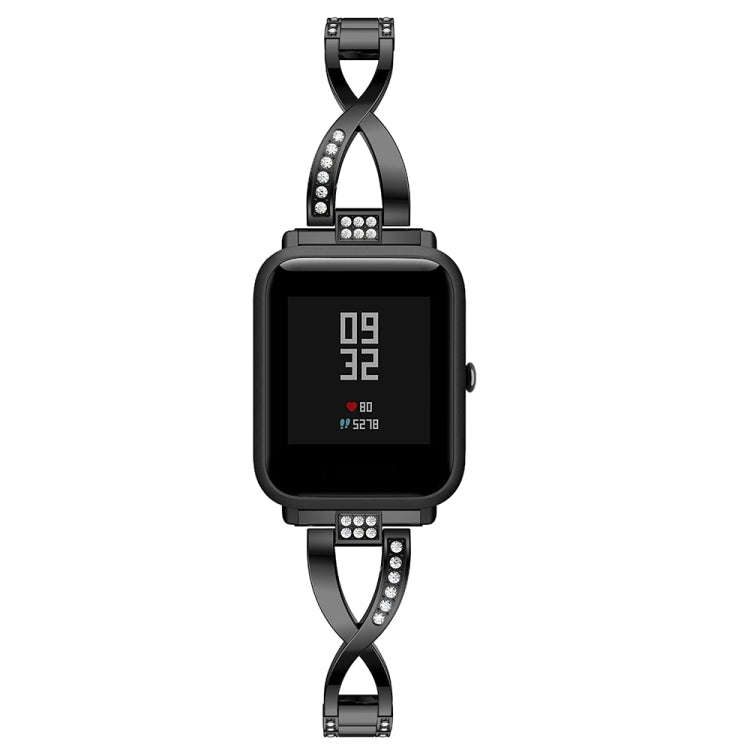 X-shaped Diamond-studded Solid Stainless Steel Watch Band for Amazfit 20mm(Black)