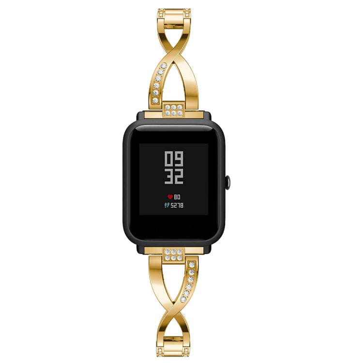 X-shaped Diamond-studded Solid Stainless Steel Watch Band for Amazfit 20mm(Gold)
