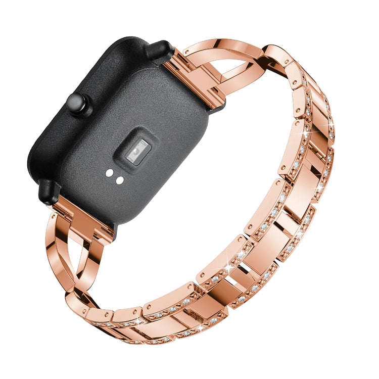 X-shaped Diamond-studded Solid Stainless Steel Watch Band for Amazfit 20mm(Rose Gold)