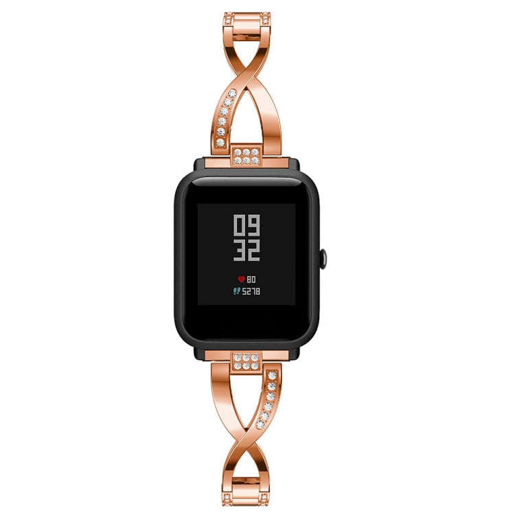 X-shaped Diamond-studded Solid Stainless Steel Watch Band for Amazfit 20mm(Rose Gold)