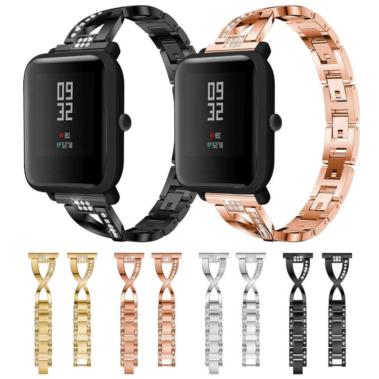 X-shaped Diamond-studded Solid Stainless Steel Watch Band for Amazfit 20mm(Black)