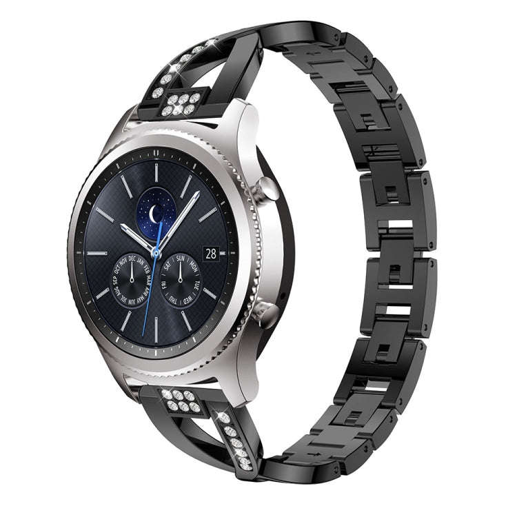 X-shaped Diamond-studded Stainless Steel Watch Band for Samsung Gear S3(Black)