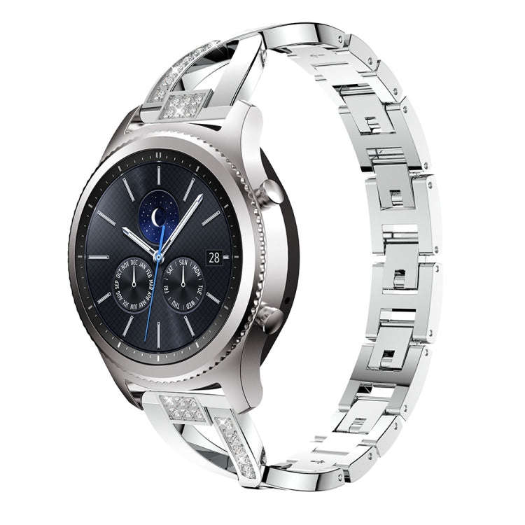 X-shaped Diamond-studded Stainless Steel Watch Band for Samsung Gear S3(Silver)