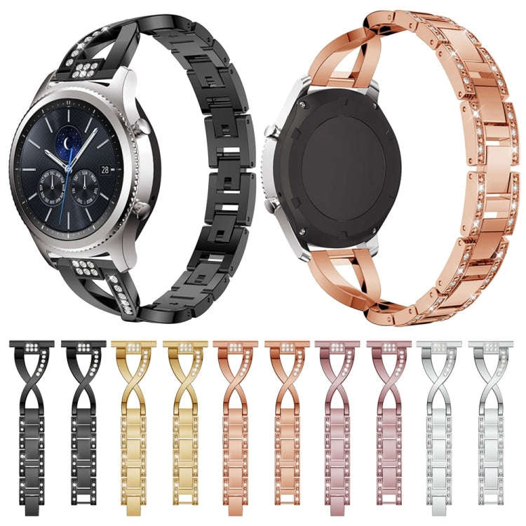 X-shaped Diamond-studded Stainless Steel Watch Band for Samsung Gear S3(Rose Gold)