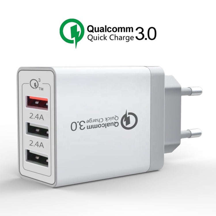 SDC-30W 2 in 1 USB to 8 Pin Data Cable + 30W QC 3.0 USB + 2.4A Dual USB 2.0 Ports Mobile Phone Ta...