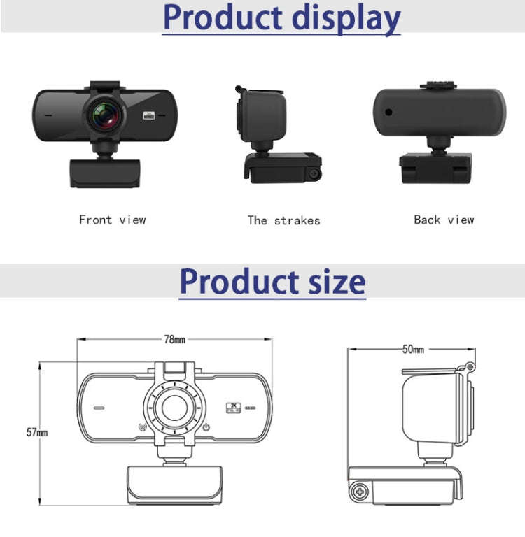 C5 4 Million Pixel Auto Focus 2K Full HD Webcam 360 Rotation USB Driver-free Live Broadcast WebCa...