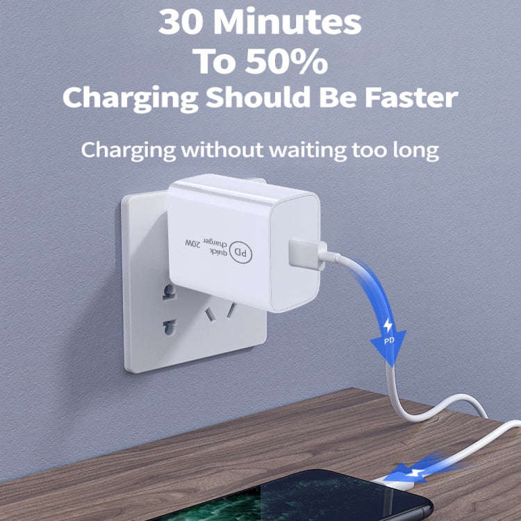 SDC-20W 2 in 1 PD 20W USB-C / Type-C Travel Charger + 3A PD3.0 USB-C / Type-C to 8 Pin Fast Charg...
