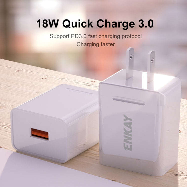 ENKAY Hat-Prince U036 18W USB QC3.0 Fast Charging Travel Charger Power Adapter, US Plug