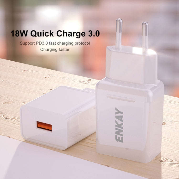 ENKAY Hat-Prince T033 18W USB QC 3.0 Fast Charging Travel Charger Power Adapter, EU Plug
