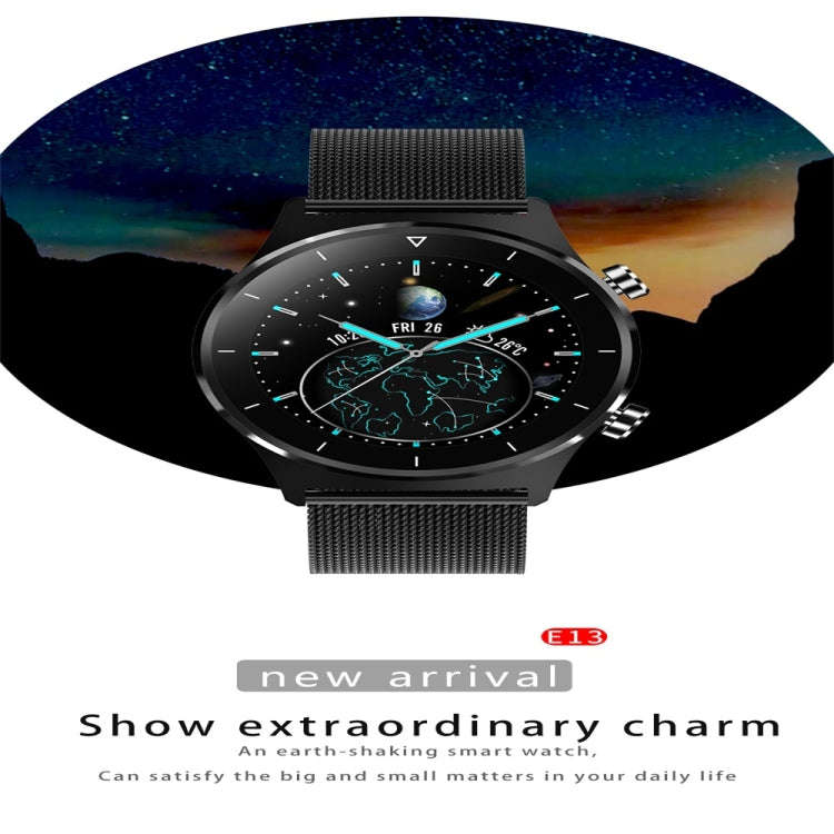 E13 1.28 inch IPS Color Screen Smart Watch, IP68 Waterproof, Silicone Watchband,Support Heart Rat...