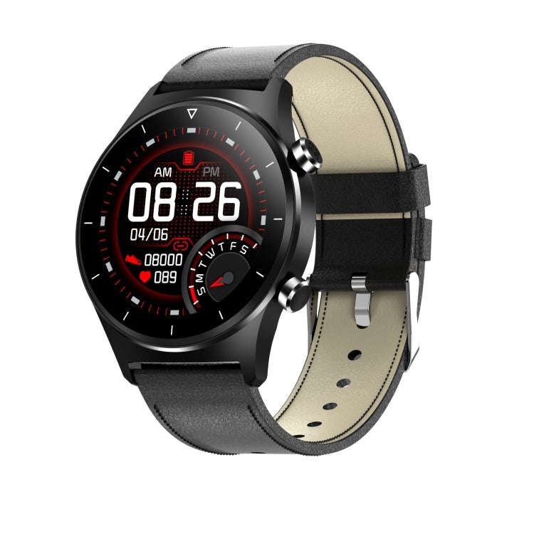 E13 1.28 inch IPS Color Screen Smart Watch, IP68 Waterproof, Leather Watchband, Support Heart Rat...