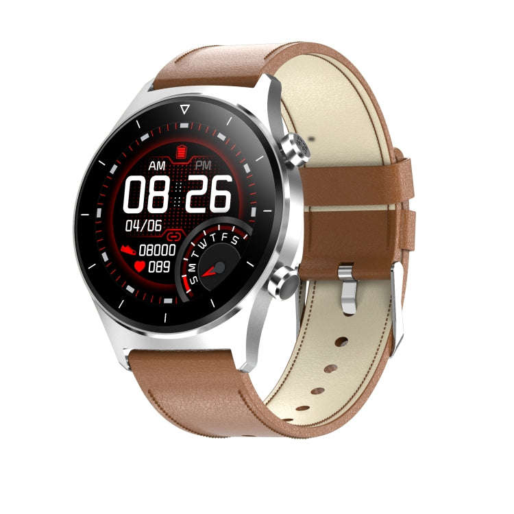 E13 1.28 inch IPS Color Screen Smart Watch, IP68 Waterproof, Leather Watchband, Support Heart Rat...