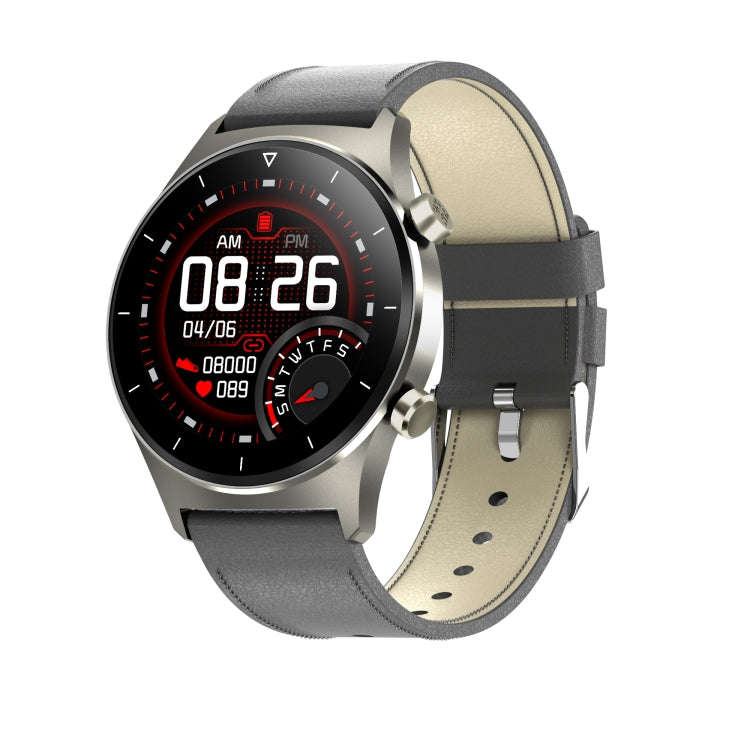 E13 1.28 inch IPS Color Screen Smart Watch, IP68 Waterproof, Leather Watchband, Support Heart Rat...