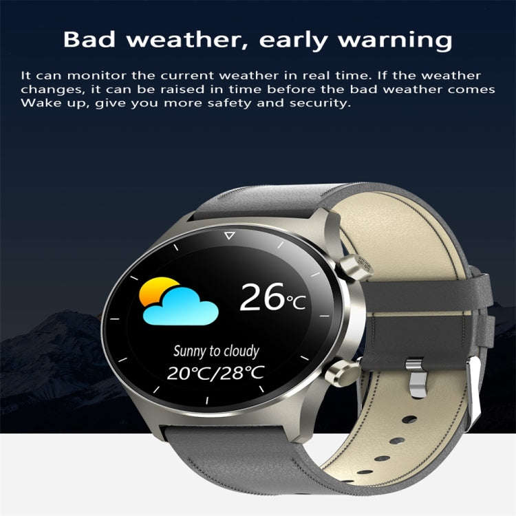 E13 1.28 inch IPS Color Screen Smart Watch, IP68 Waterproof, Leather Watchband, Support Heart Rat...
