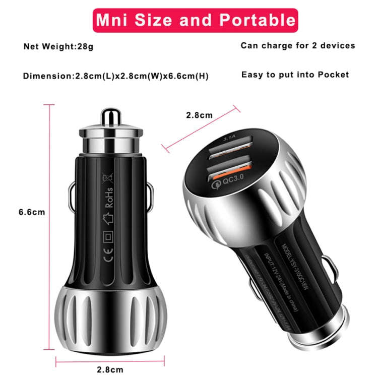 YSY-310QC18W QC3.0 Dual Port USB Car Charger for Apple / Huawei / Samsung / Xiaomi(White)