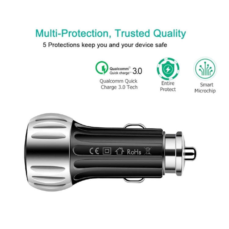 YSY-310QC18W QC3.0 Dual Port USB Car Charger + 3A USB to USB-C / Type-C Data Cable, Cable Length:...