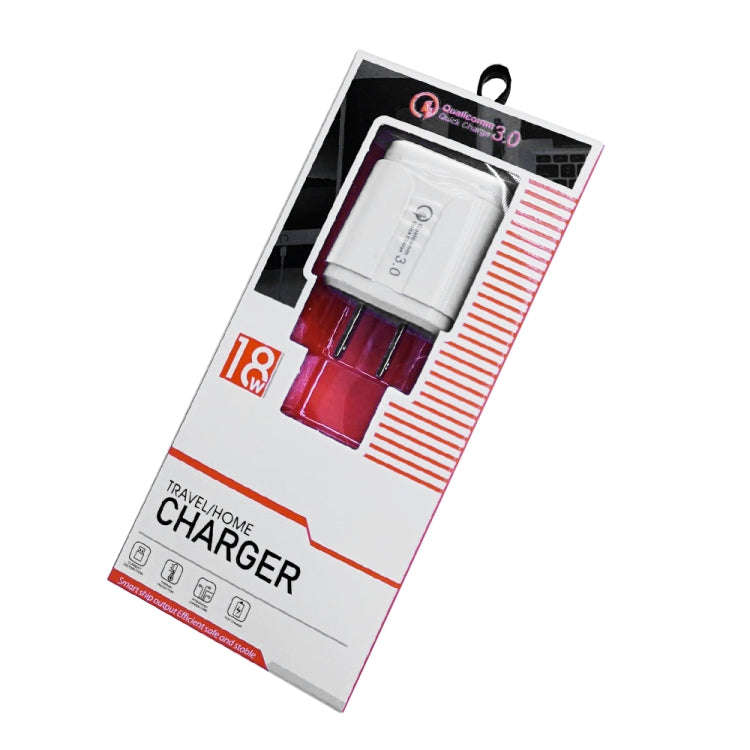 LZ-023 18W QC 3.0 USB Portable Travel Charger + 3A USB to 8 Pin Data Cable, US Plug(White)