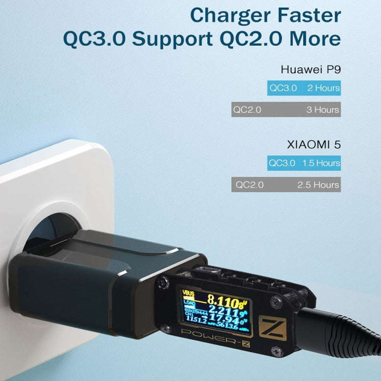 LZ-023 18W QC 3.0 USB Portable Travel Charger + 3A USB to 8 Pin Data Cable, EU Plug(Black)