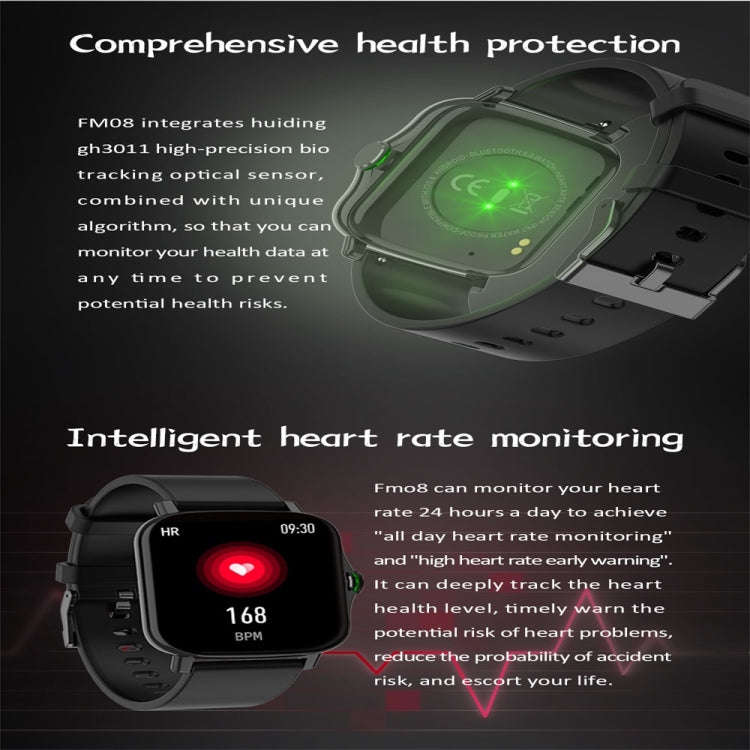 FM08 1.69 inch Color Screen Smart Watch IP67 Waterproof,Support Heart Rate Monitoring/Blood Press...