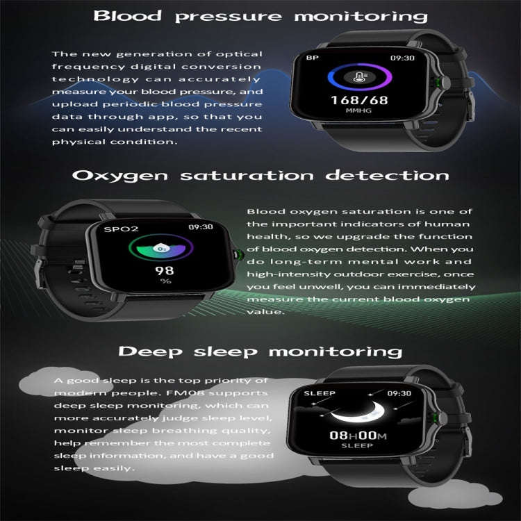 FM08 1.69 inch Color Screen Smart Watch IP67 Waterproof,Support Heart Rate Monitoring/Blood Press...