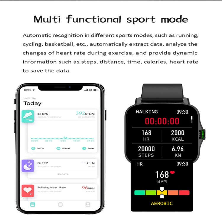 FM08 1.69 inch Color Screen Smart Watch IP67 Waterproof,Support Heart Rate Monitoring/Blood Press...