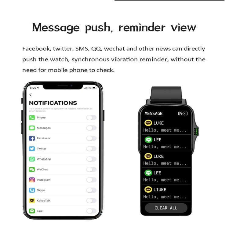 FM08 1.69 inch Color Screen Smart Watch IP67 Waterproof,Support Heart Rate Monitoring/Blood Press...