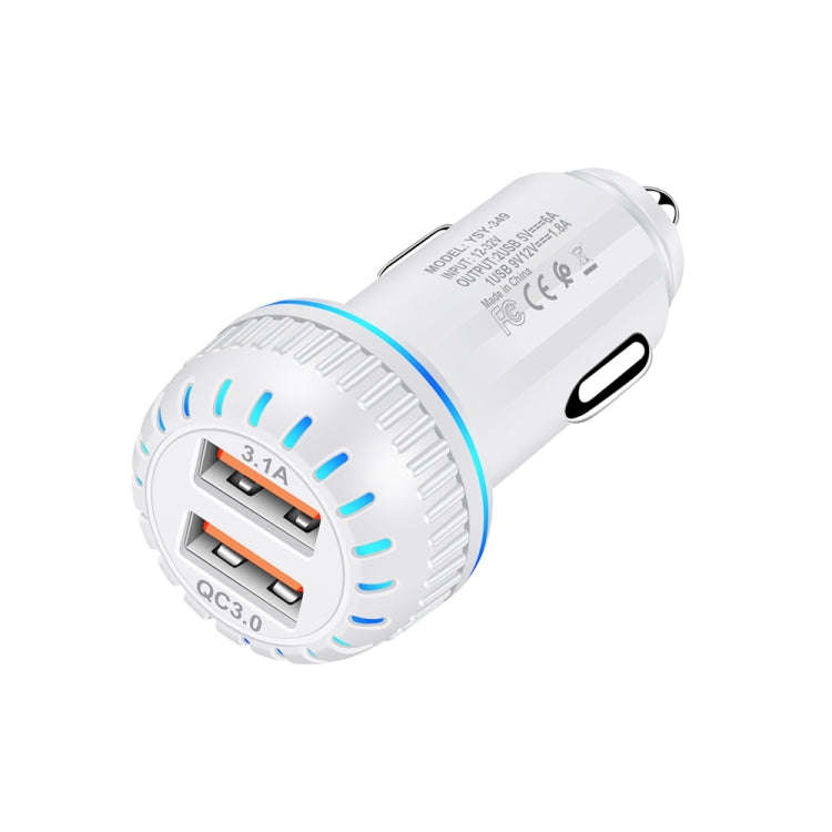 YSY-349 QC3.0 Dual USB Port Car Charger + 1m 3A USB to Micro USB Data Cable(White)