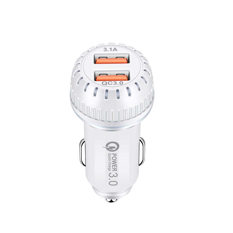 YSY-349 QC3.0 Dual Port USB Car Charger + 3A USB to USB-C / Type-C Data Cable, Length: 1m(White)