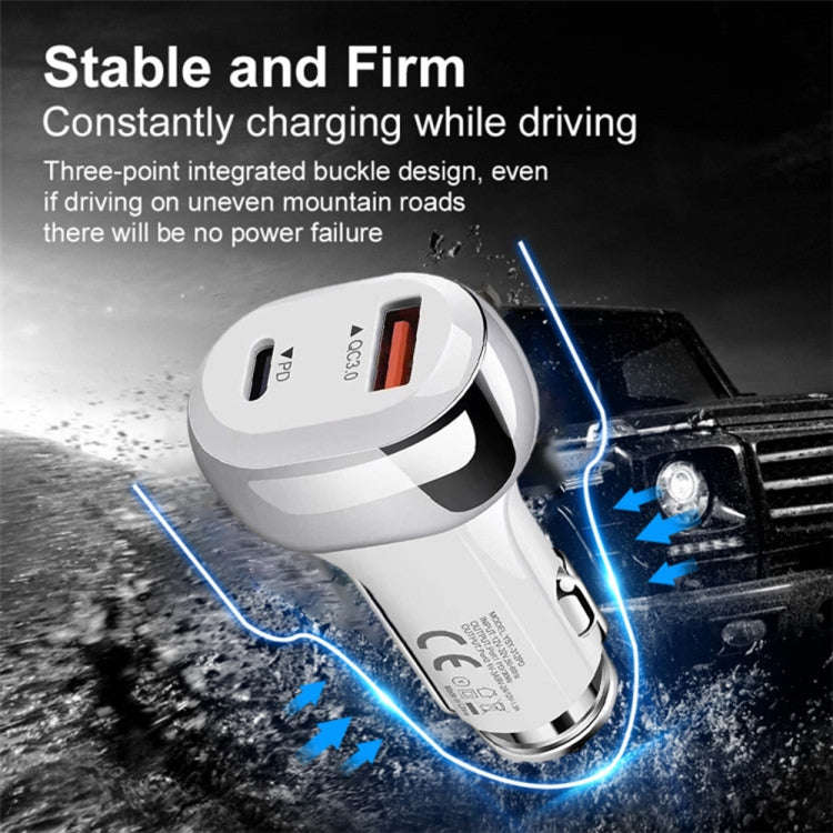 YSY-312PD PD 20W USB-C / Type-C + QC3.0 18W USB Interface 38W High-power Car Charger(White)