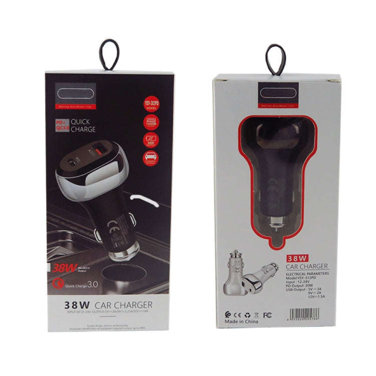 YSY-312PD PD 20W USB-C / Type-C + QC3.0 18W USB Interface 38W High-power Car Charger(White)