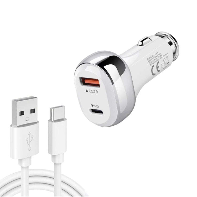 YSY-312PD QC3.0 18W USB + PD 20W USB-C / Type-C Car Charger with USB to USB-C / Type-C Data Cable...