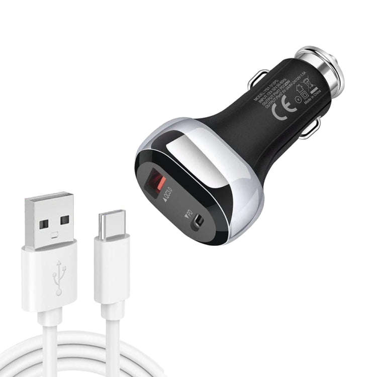 YSY-312PD QC3.0 18W USB + PD 20W USB-C / Type-C Car Charger with USB to USB-C / Type-C Data Cable...