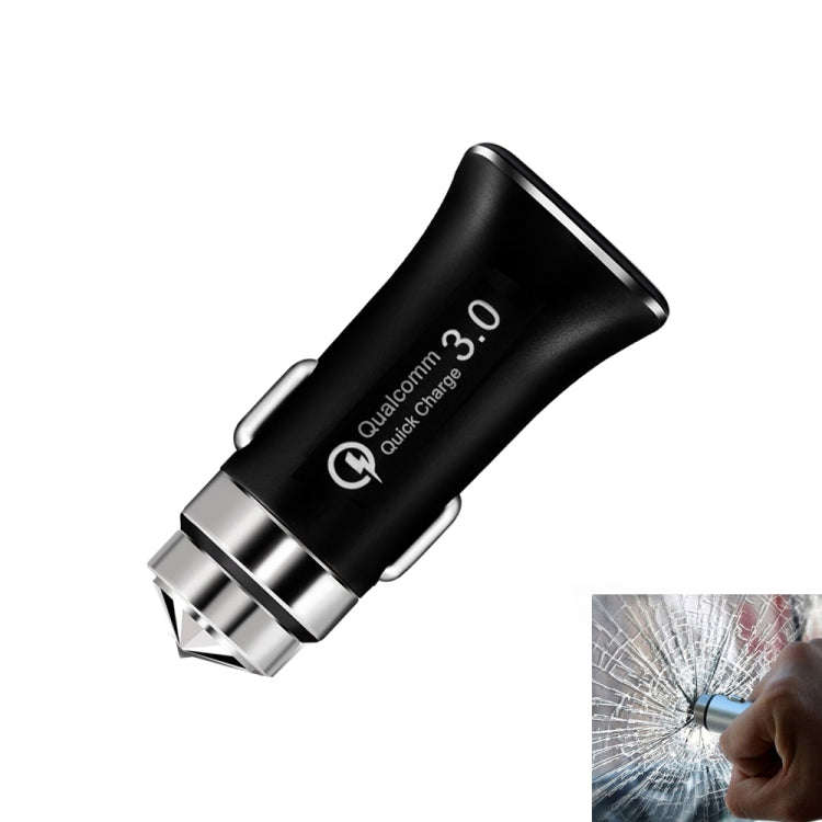 LZ-328 Safety Hammer Type QC3.0 USB  Fast Charging Car Charger(Black)