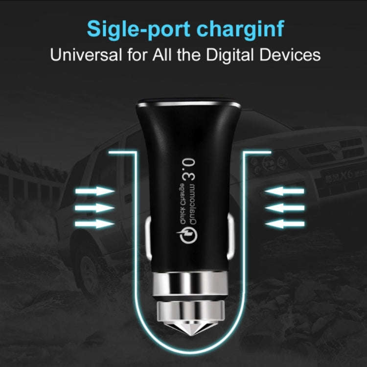 LZ-328 Safety Hammer Type QC3.0 USB  Fast Charging Car Charger(Black)