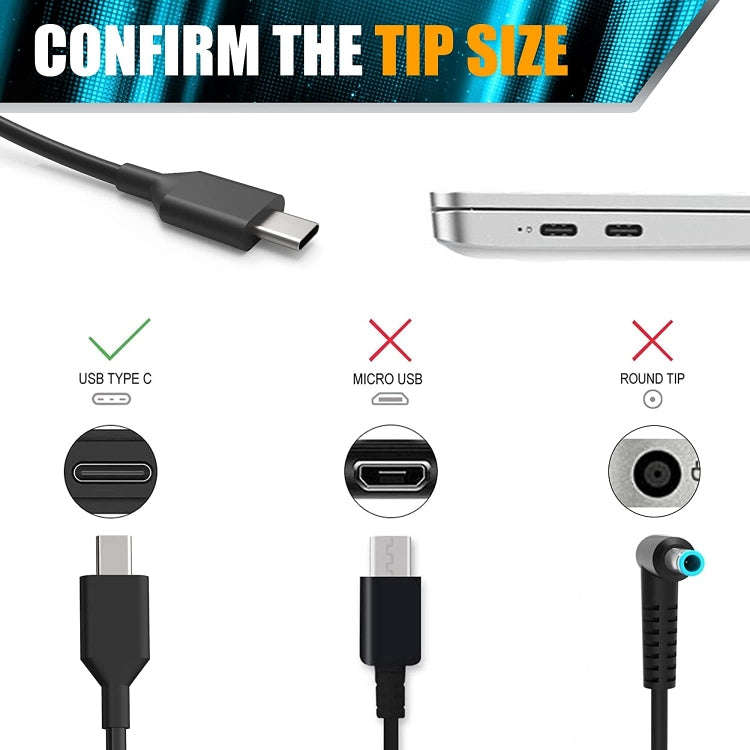 65W 20V 3.25A Notebook Square Portable Type-C Power Adapter, US Plug