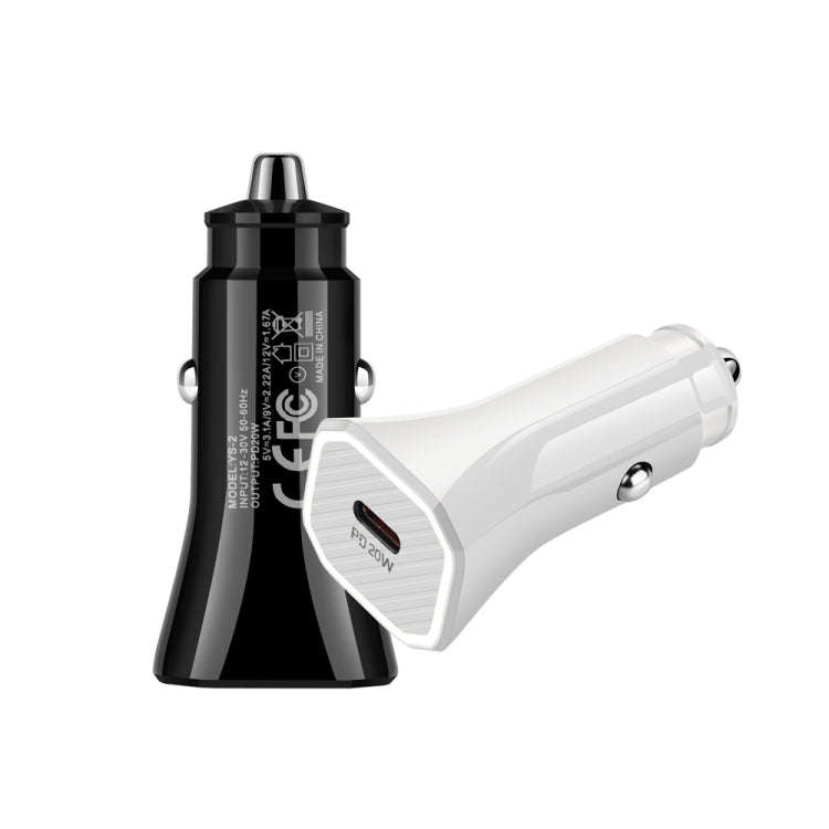 YS-2 PD 20W USB-C / Type-C Interface Car Fast Charger for iPhone Series / iPad Series(Black)