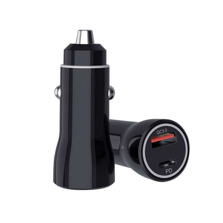 P21 Portable PD 20W + QC3.0 18W Dual Ports Fast Car Charger with USB to Micro USB Cable Kit(Black)