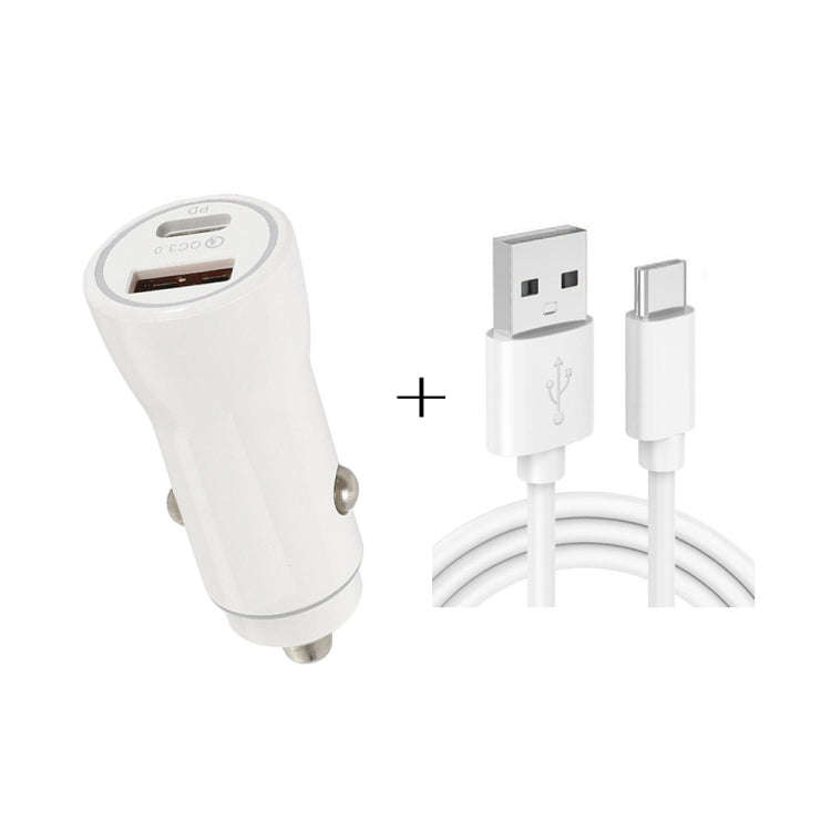 P21 Portable PD 20W + QC3.0 18W Dual Ports Fast Car Charger with USB to Type-C Cable Kit(White)