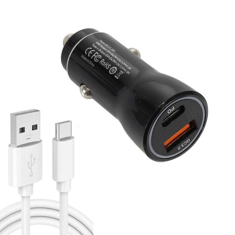P21 Portable PD 20W + QC3.0 18W Dual Ports Fast Car Charger with USB to Type-C Cable Kit(White)