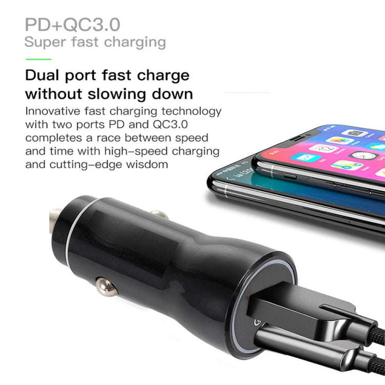 P21 Portable PD 20W + QC3.0 18W Dual Ports Fast Car Charger with USB to Type-C Cable Kit(White)